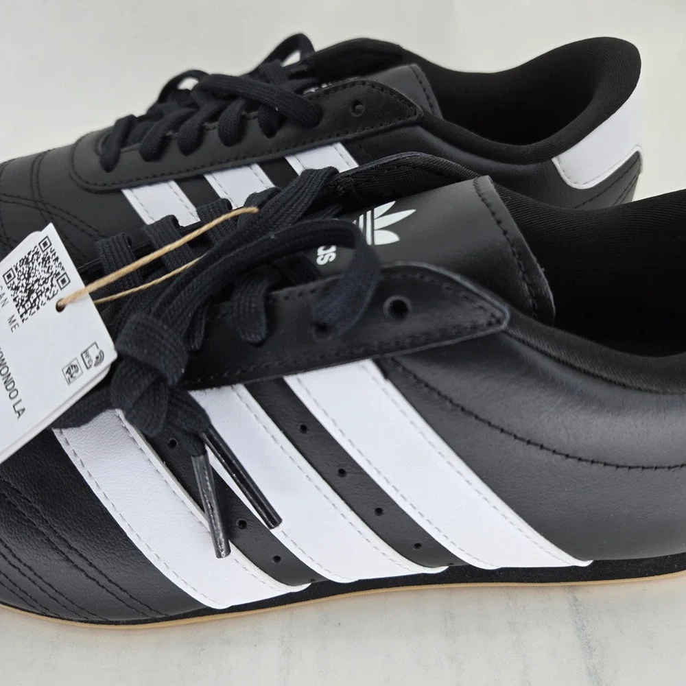 Adidas Taekwondo LA Black White Gum Leather Sneakers JR6807 Mens 7 Womens 8